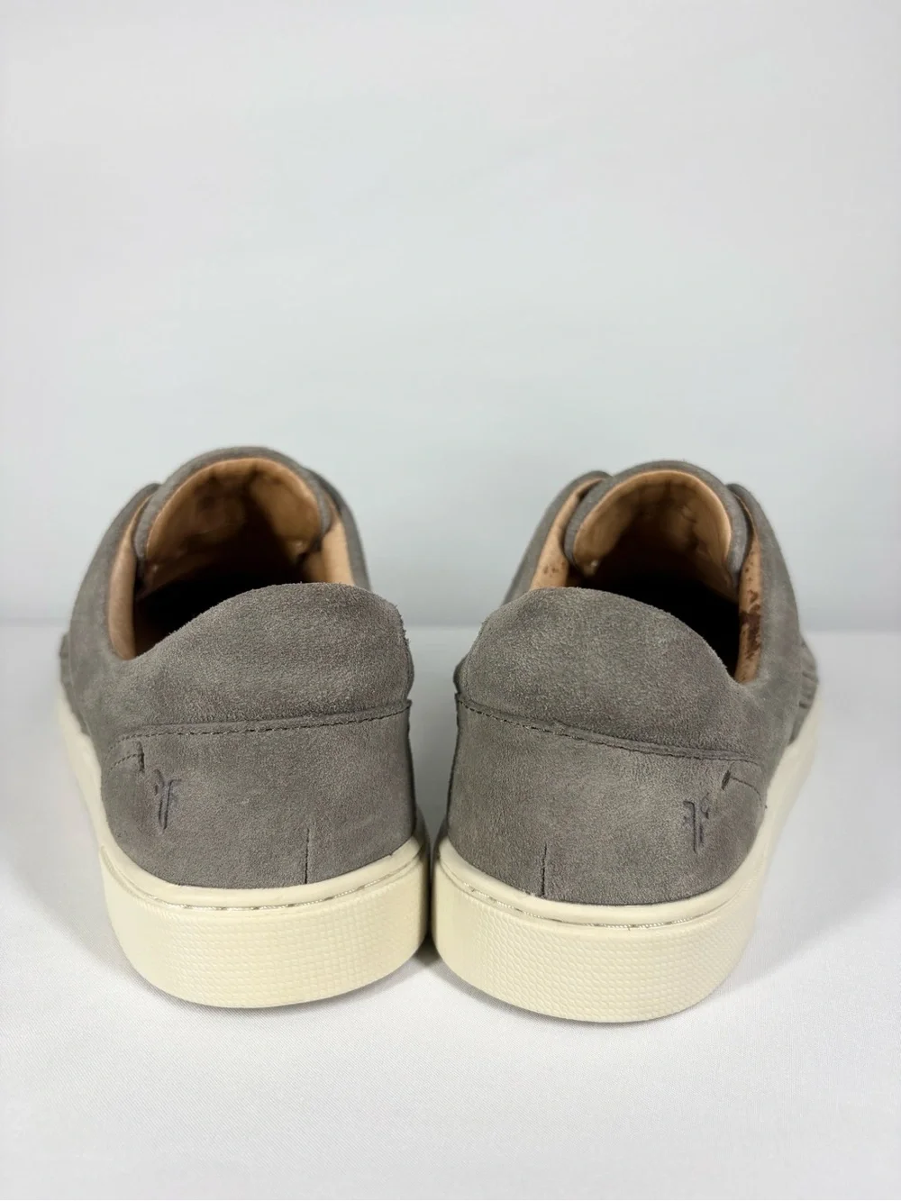 Frye Ivy Gore Slip-On Sneakers in Gray Suede and Leather. Size 8. Pleated Detail